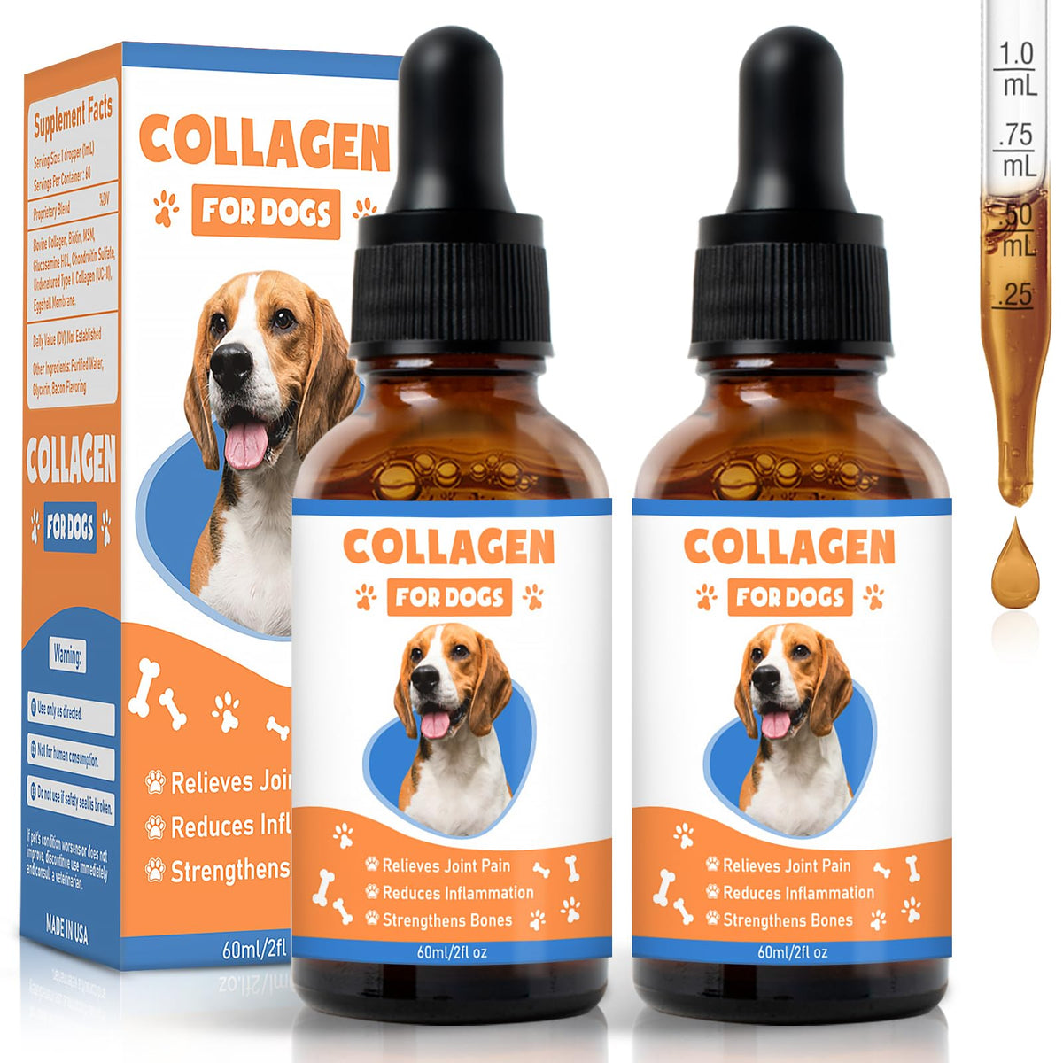 MNQAXZ collagen for dogs bottle pour for easy daily dosing to support mobility.