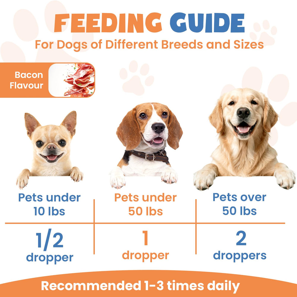 MNQAXZ collagen for dogs serving suggestion with pet meal and dropper handy.