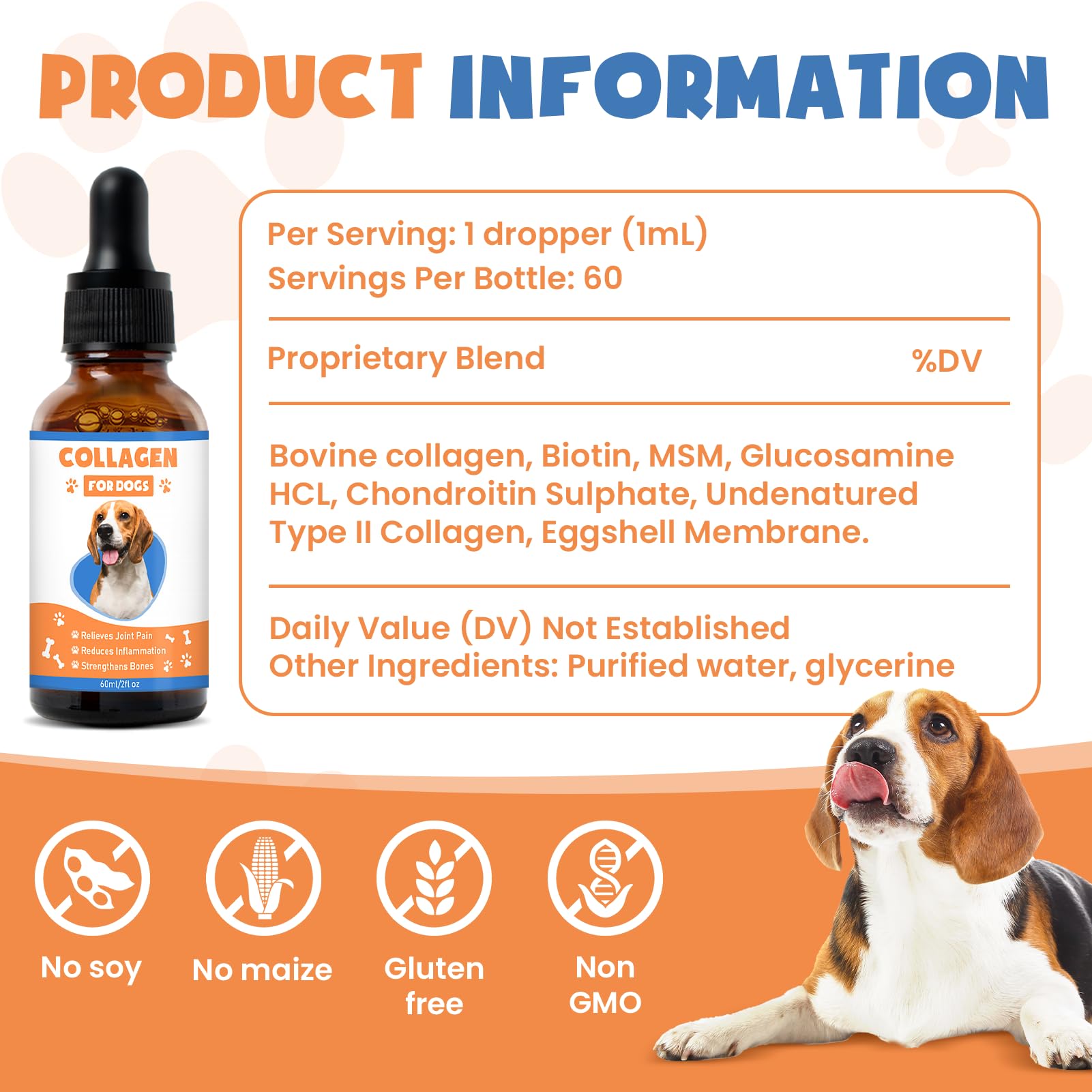 MNQAXZ collagen for dogs bottle with pet in background suggesting daily care routine.