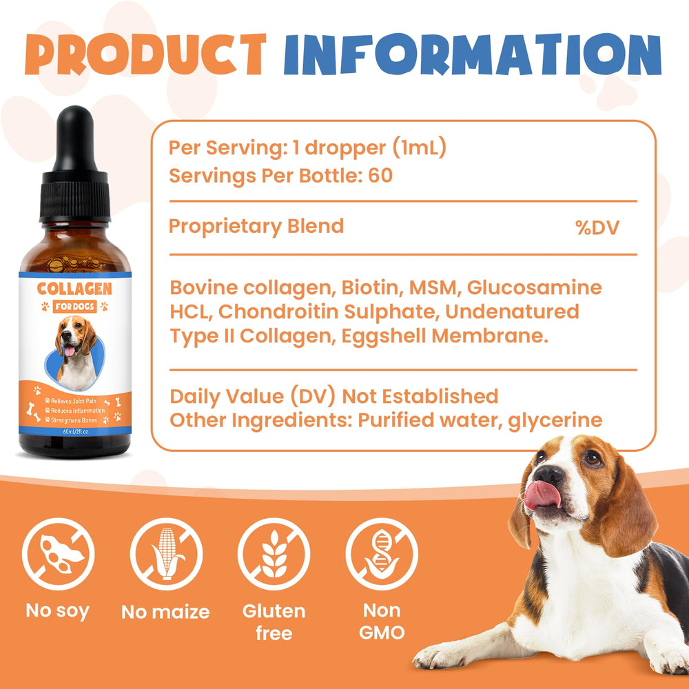 MNQAXZ collagen for dogs bottle with pet in background suggesting daily care routine.