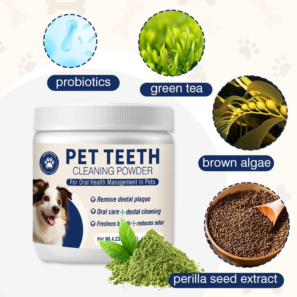 MNQAXZ dental powder for dogs helps remove tartar from teeth.