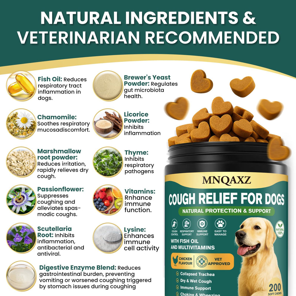 MNQAXZ Dog Cough Relief Chews chicken-flavor chew with natural herbs