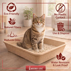 Moana Love biodegradable pulp material shown as eco-friendly cat litter box.