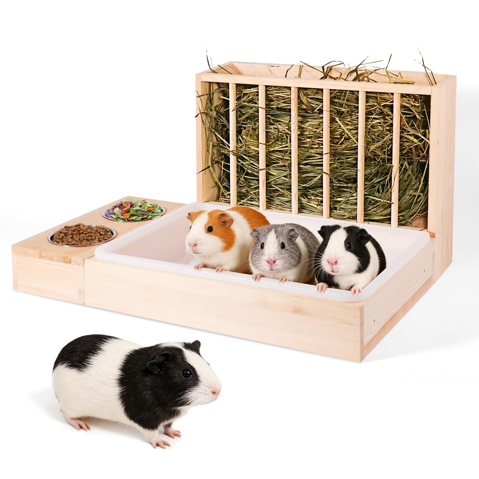 MOBYKE 3-in-1 hay feeder and litter box keeps guinea pig areas tidy