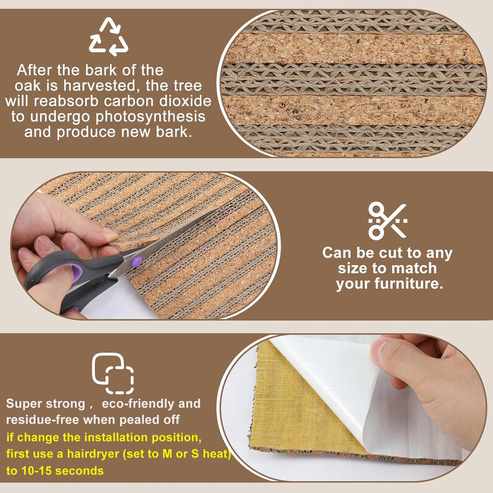 Mocherpion cork-and-cardboard scratch pad offers varied textures for satisfying claws and reducing mess.