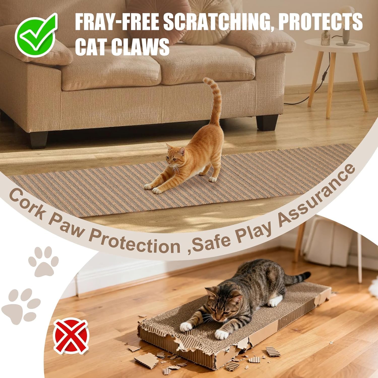 Mocherpion cork-cardboard dual-texture scratcher encourages play while protecting furniture