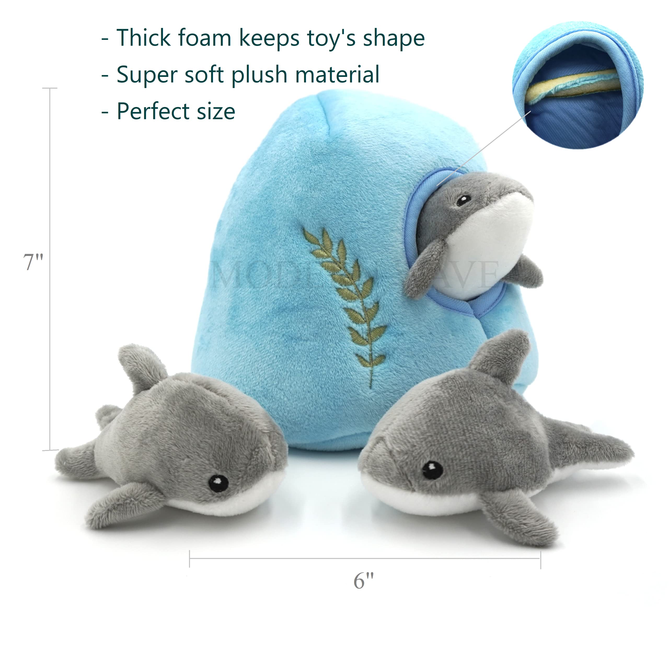 MODERN WAVE Dolphin squeaker inside adds audible engagement during play.