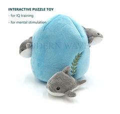 MODERN WAVE Dolphin squeaker inside enhances puzzle-solving fun.
