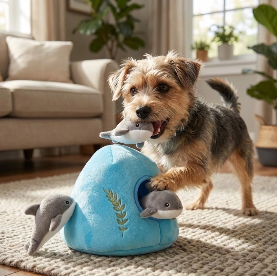 MODERN WAVE Gray plush dog toy for cozy fetch sessions.