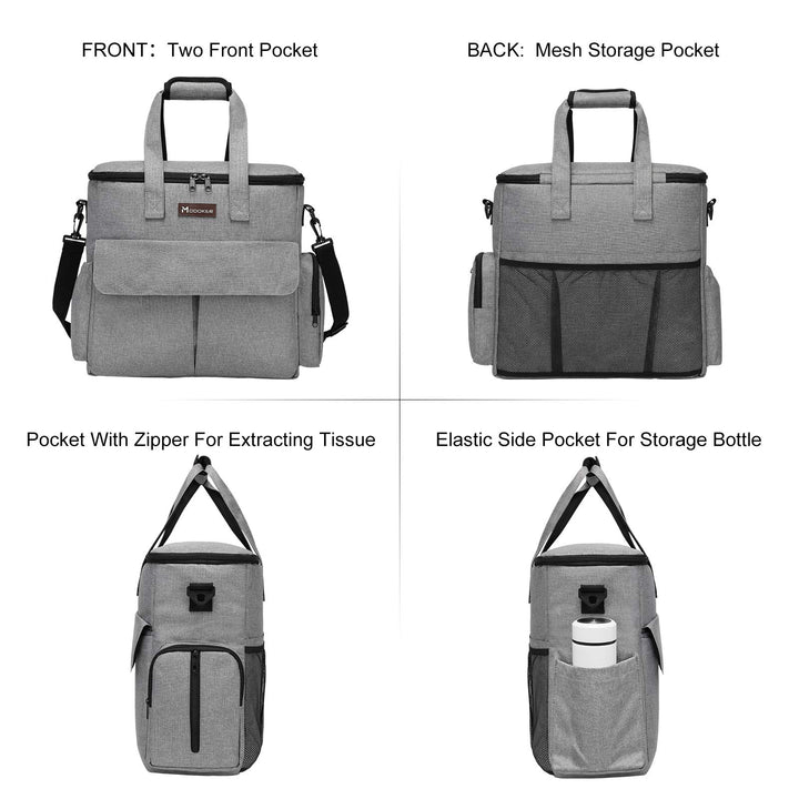 Modoker travel tote with two food carriers keeps meals organized.