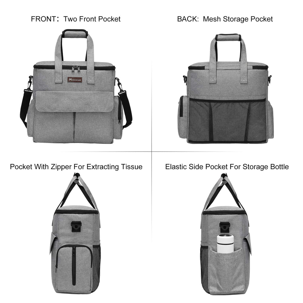 Modoker travel tote with two food carriers keeps meals organized.