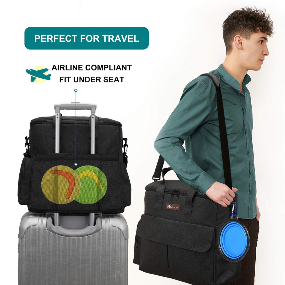 Modoker dog travel bag material is water-repellent with leak-proof lining.