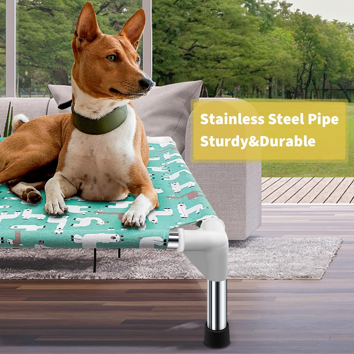 Modorki elevated dog bed with stainless steel frame for durable support.