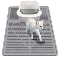 Mofason rubber cat litter mat in grey catches litter and protects floors.