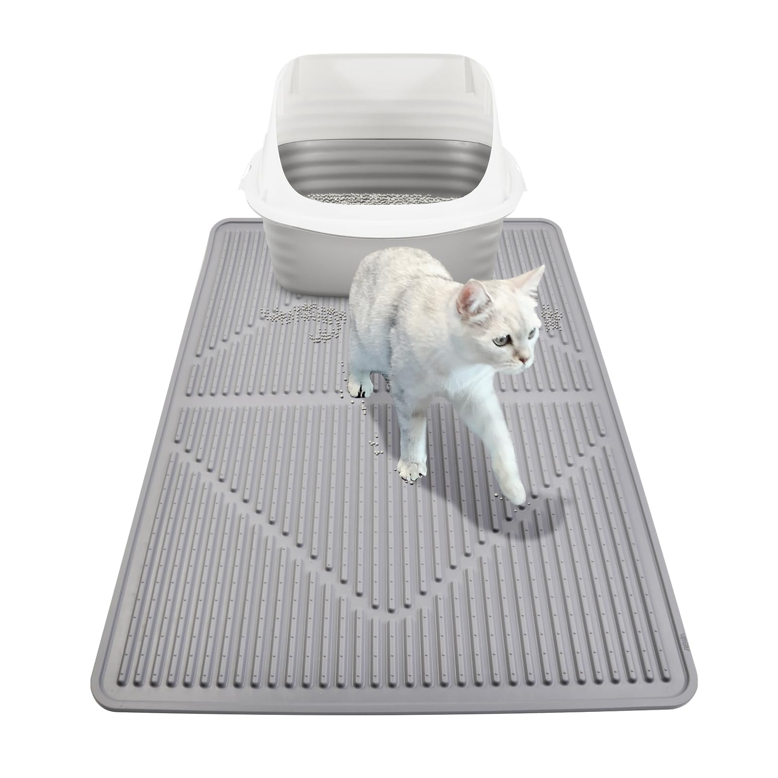 Mofason Rubber Large Cat Litter Mat catches litter, keeping floors clean.