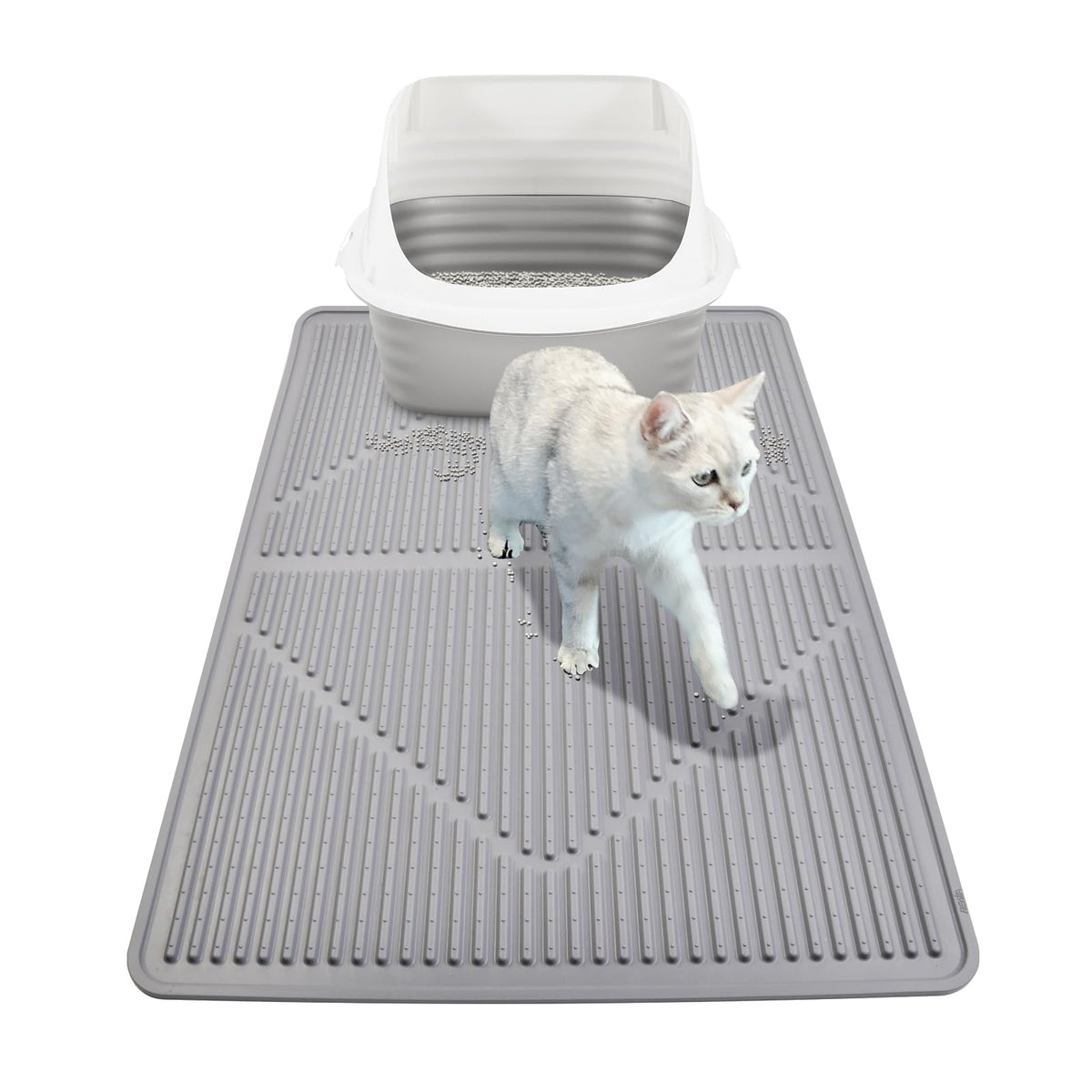 Mofason Rubber Large Cat Litter Mat catches litter, keeping floors clean.