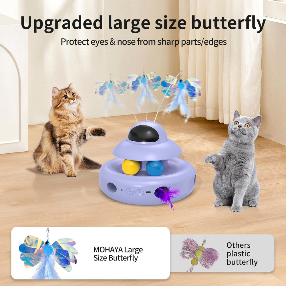 MOHAYA 4-in-1 cat toy with rechargeable battery for longer sessions.