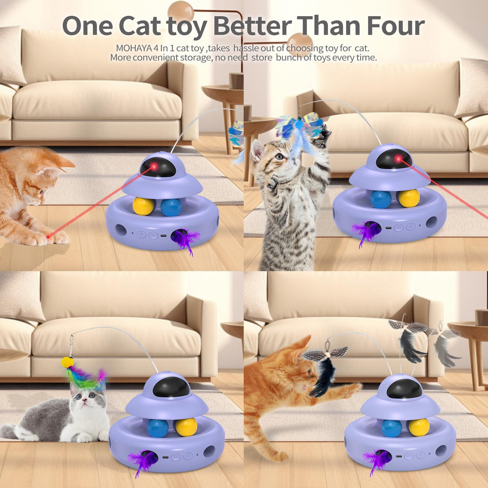 MOHAYA 4-in-1 cat toy with track balls encourages chasing and activity.