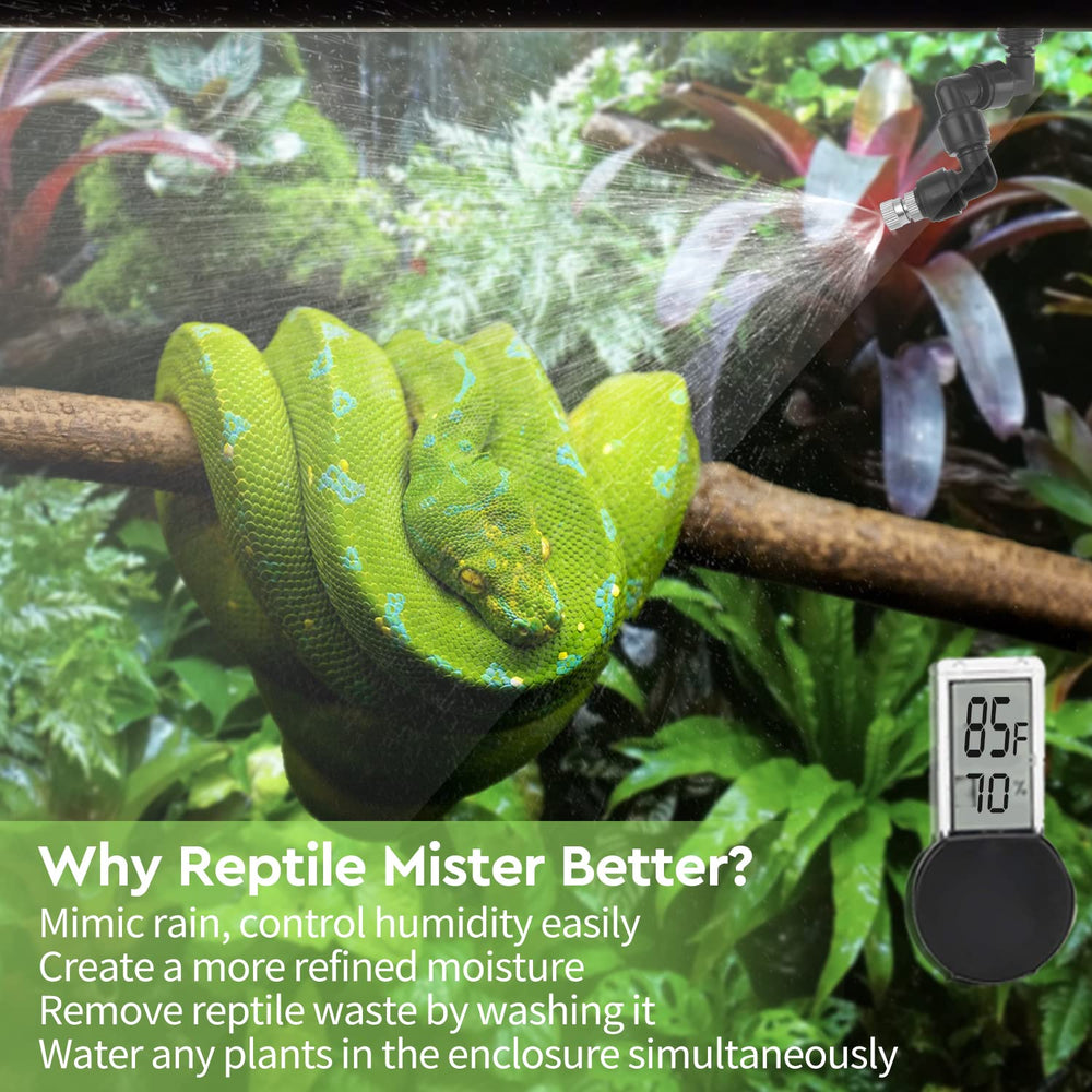 Moistenland misting system with adjustable nozzles for flexible coverage in enclosures.
