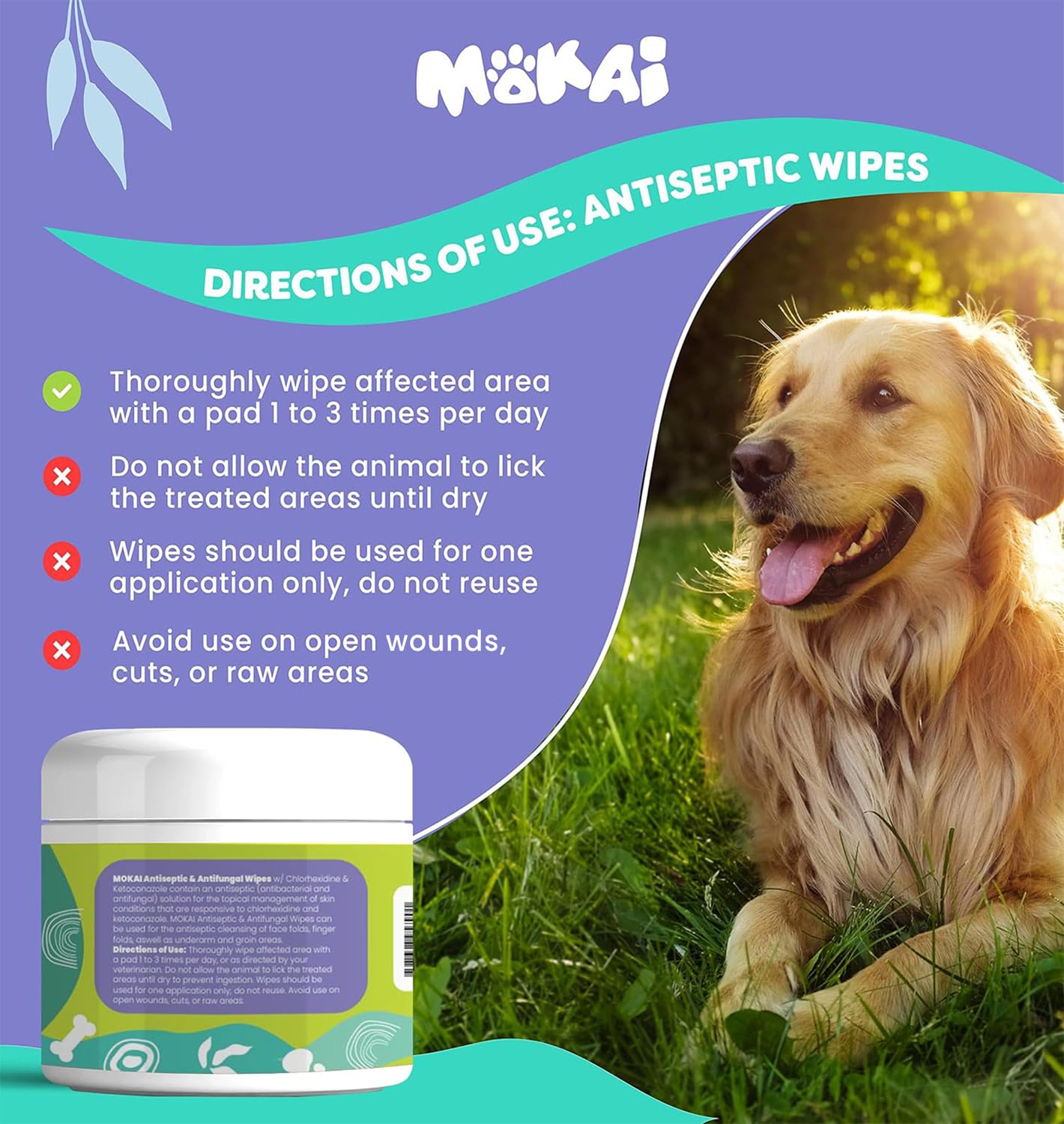 MOKAI wipes provide convenient on-the-go skin care for pets.