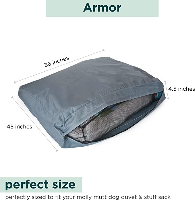 Molly Mutt gray bed liner fits a 27 by 36 by 4.75 inch bed.