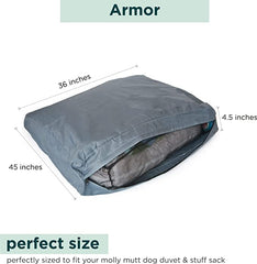 Molly Mutt gray bed liner fits a 27 by 36 by 4.75 inch bed.