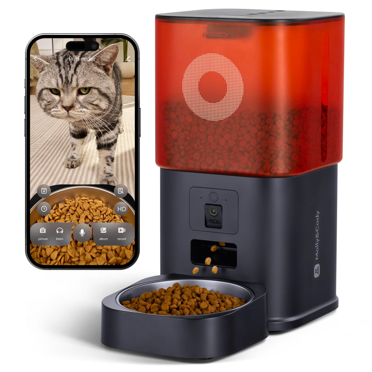 MOLLY&CODY feeder camera angled view for monitoring meals and space