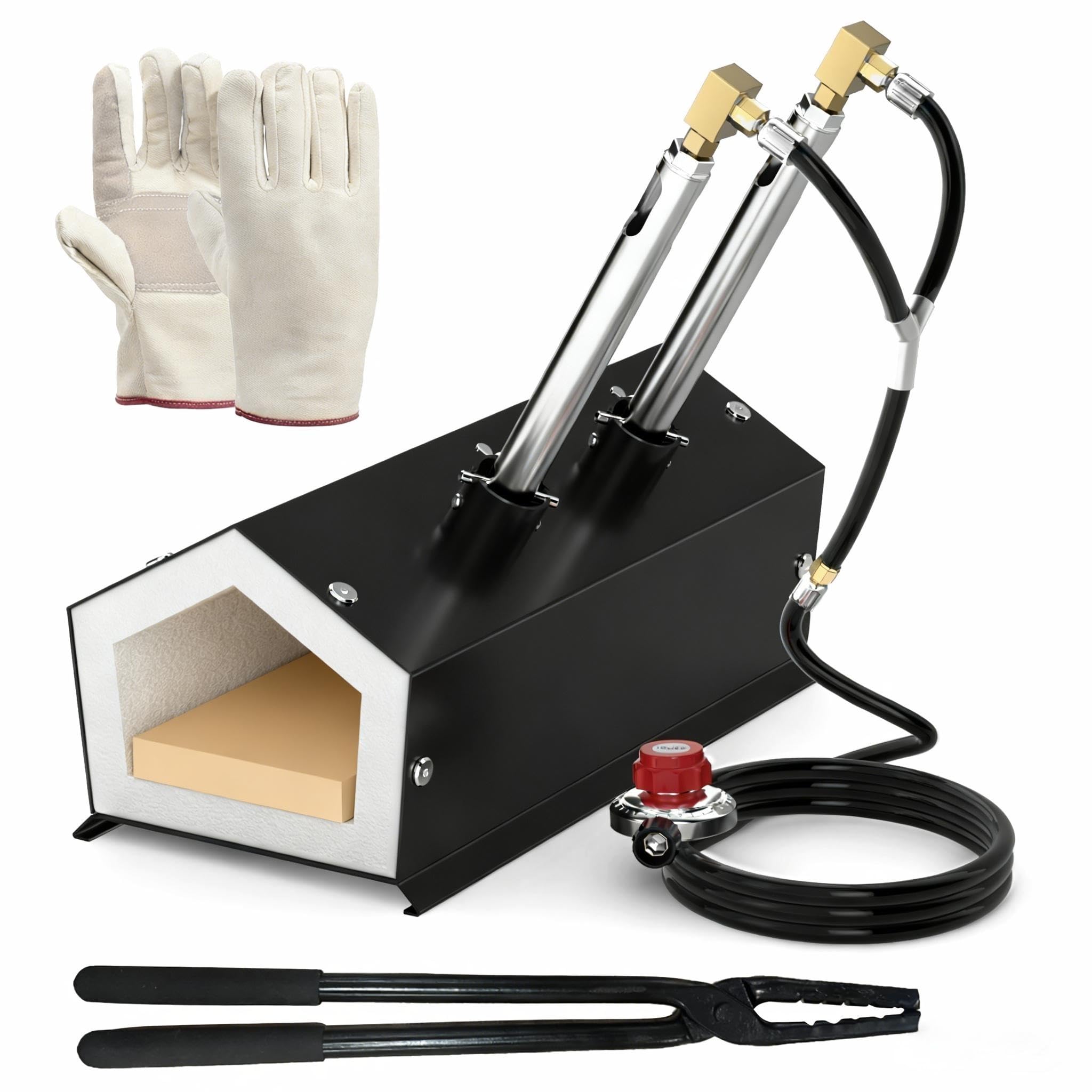Molten Masters portable 2-burner forge front view for quick heating