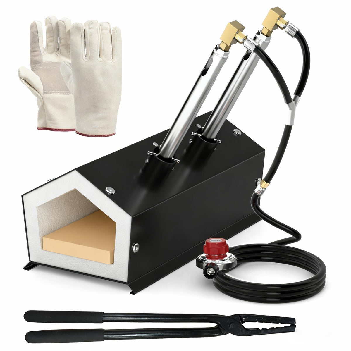 Molten Masters portable 2-burner forge front view for quick heating