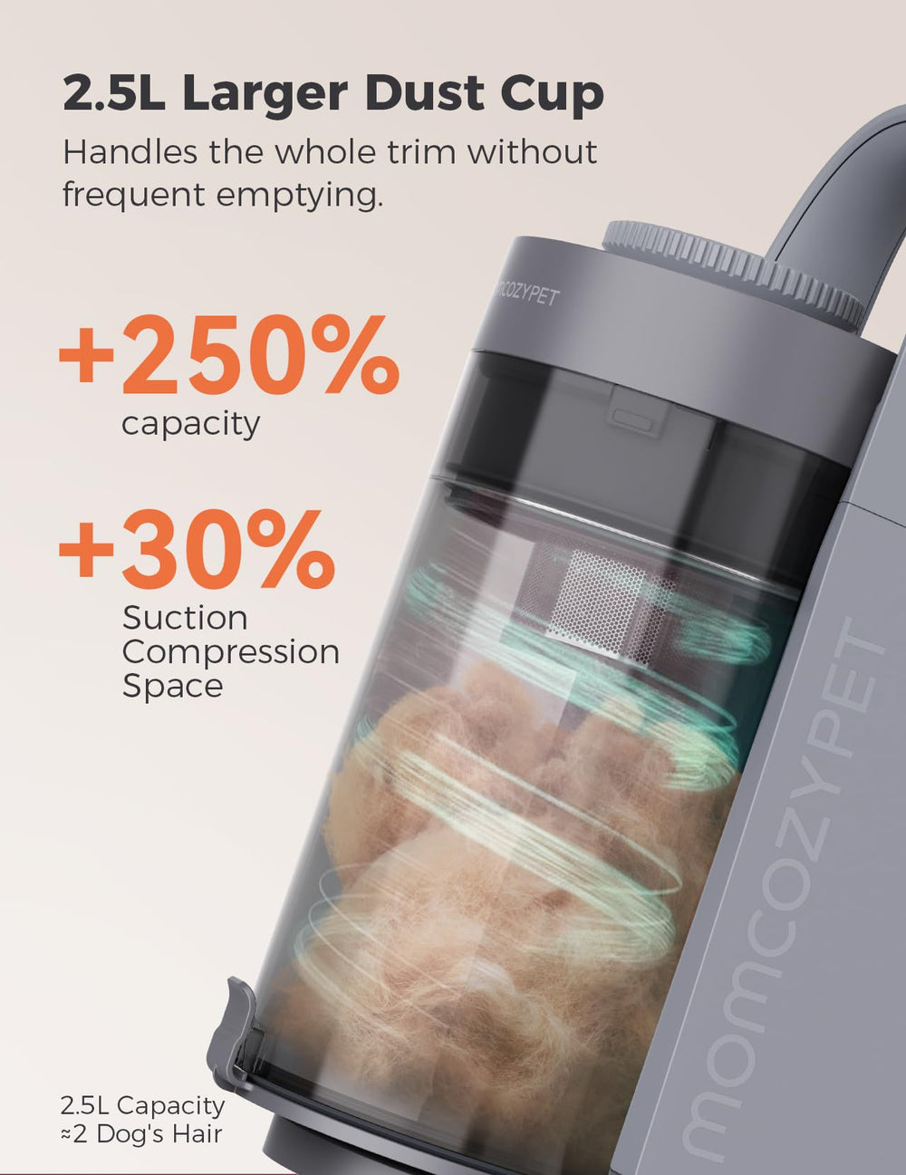 MomcozyPet FurEase dustcup disposal designed for easy cleanup
