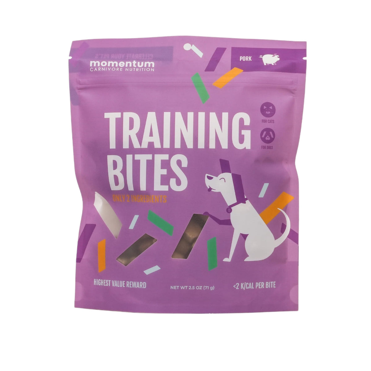 Momentum Carnivore Nutrition freeze-dried pork training bites pack, ideal for training rewards.