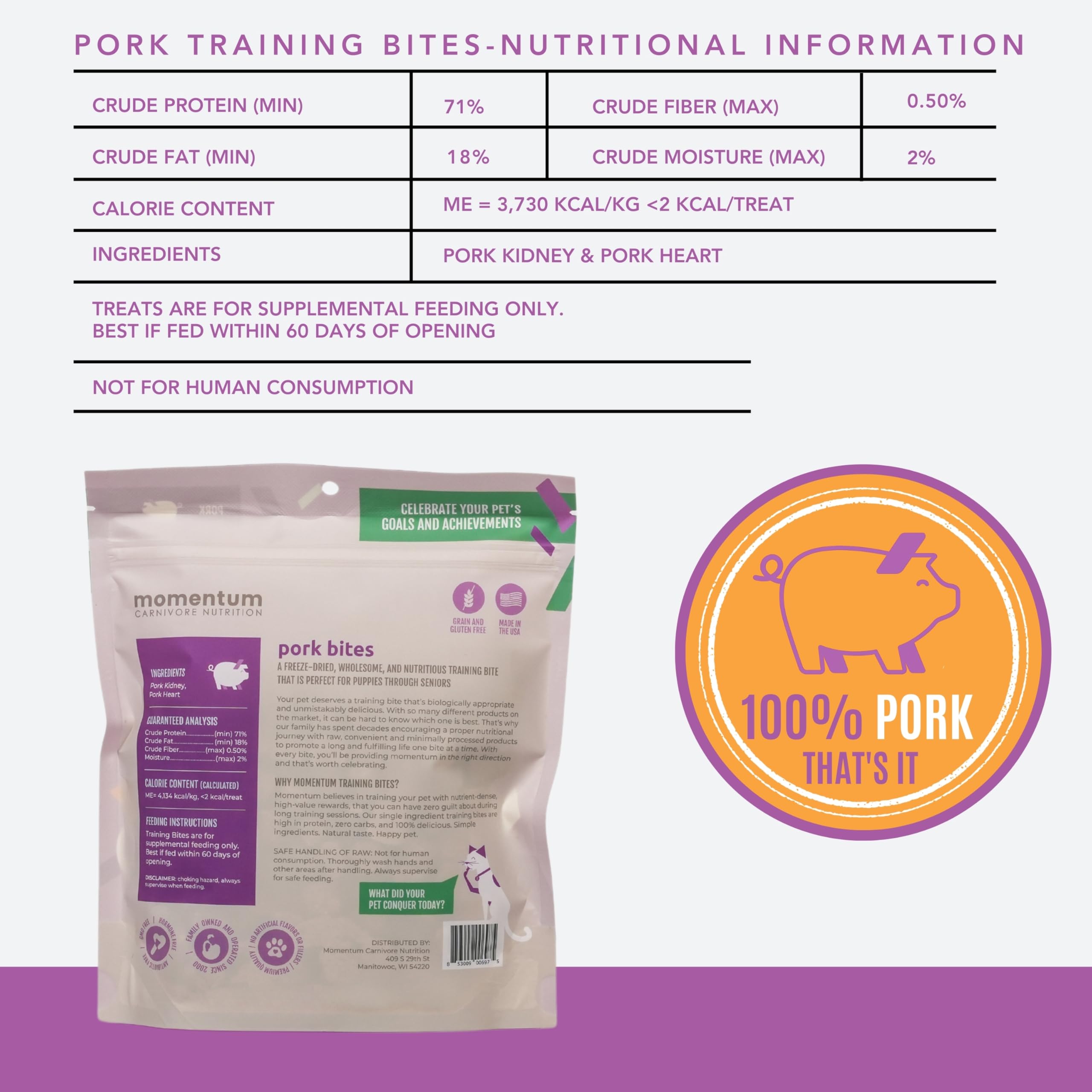 Two-ingredient pork heart and kidney treats, simple protein source for dogs.