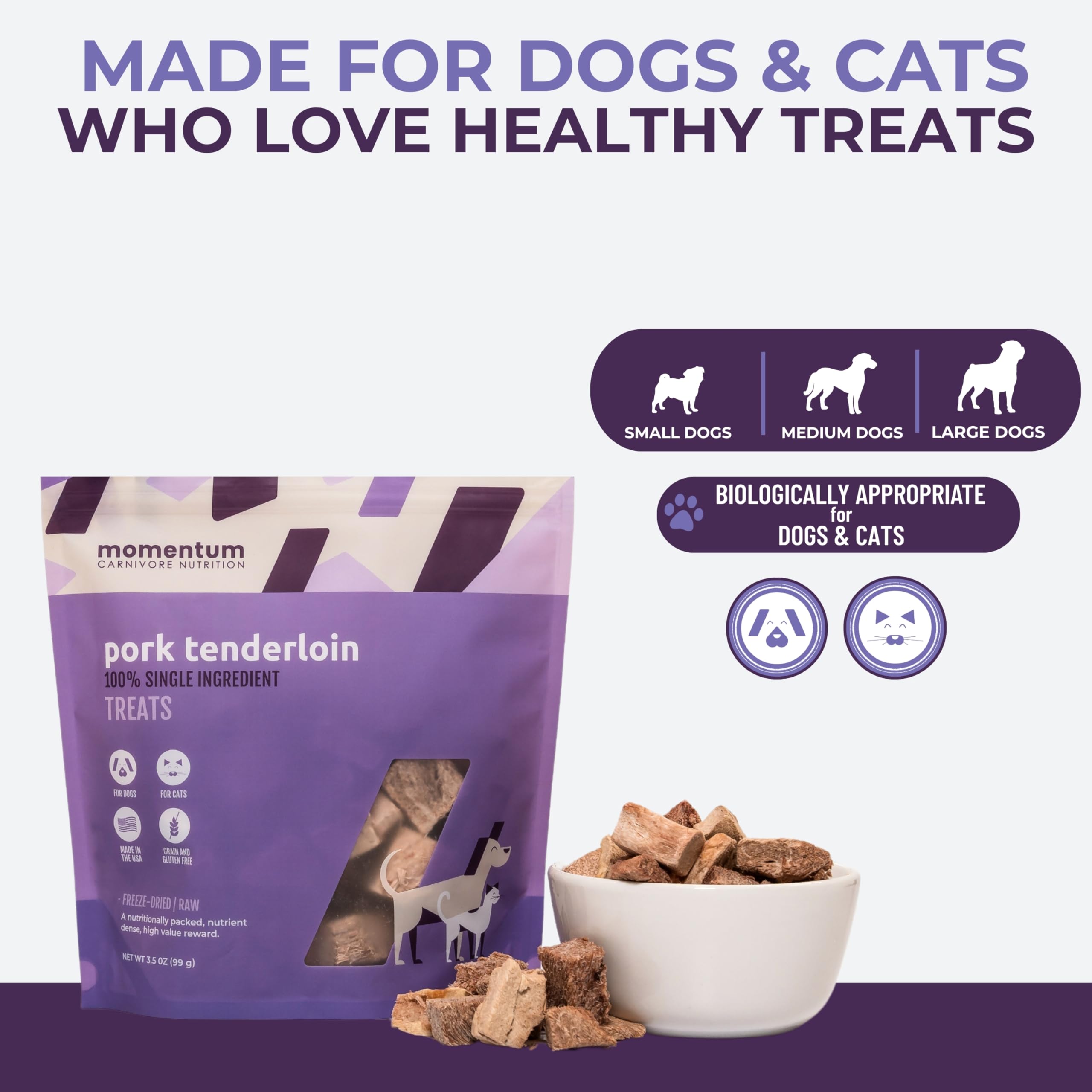 Momentum Carnivore training treats for rewarding good behavior during practice.