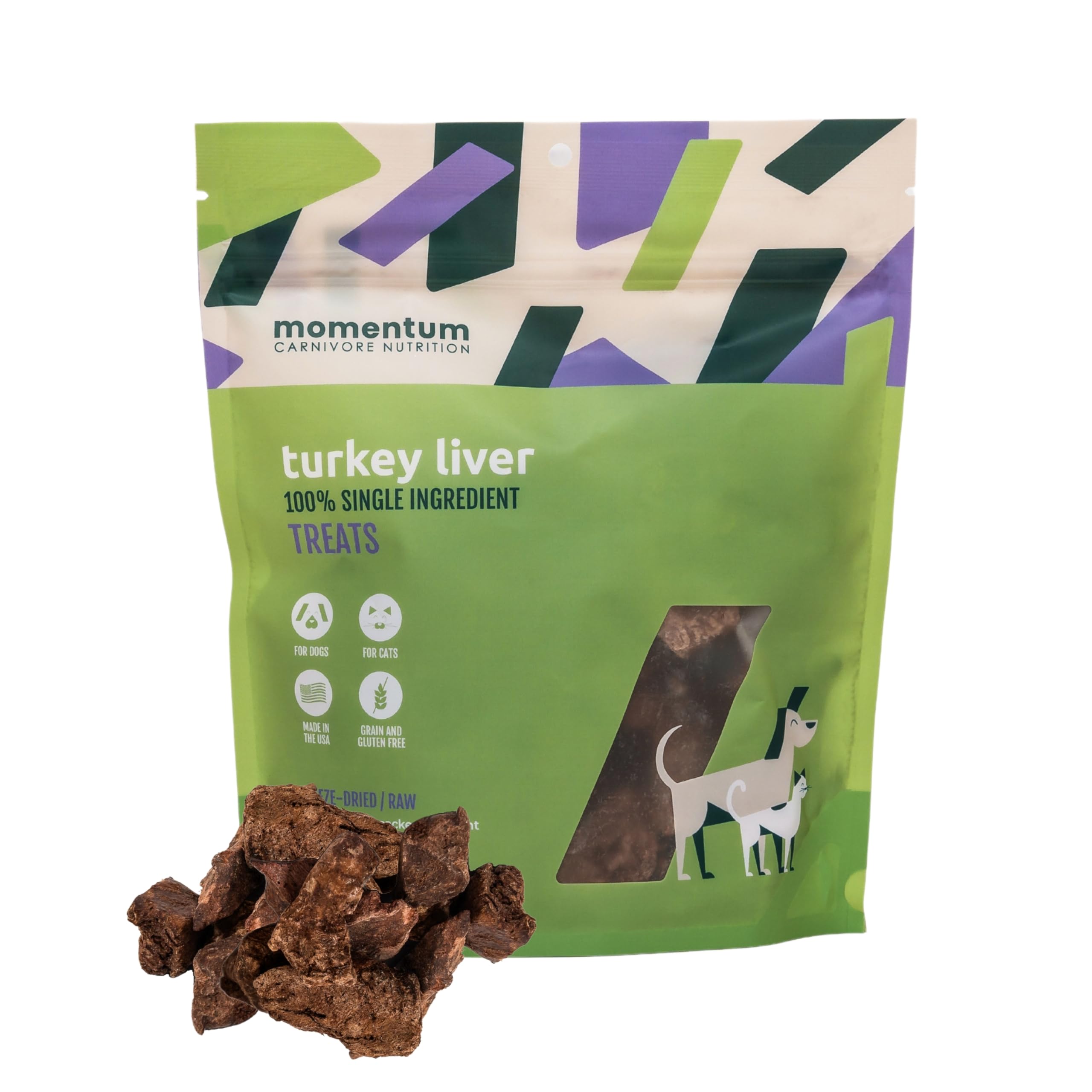 Momentum Carnivore Turkey Liver dog treats in a front pouch, ideal for convenient rewards.