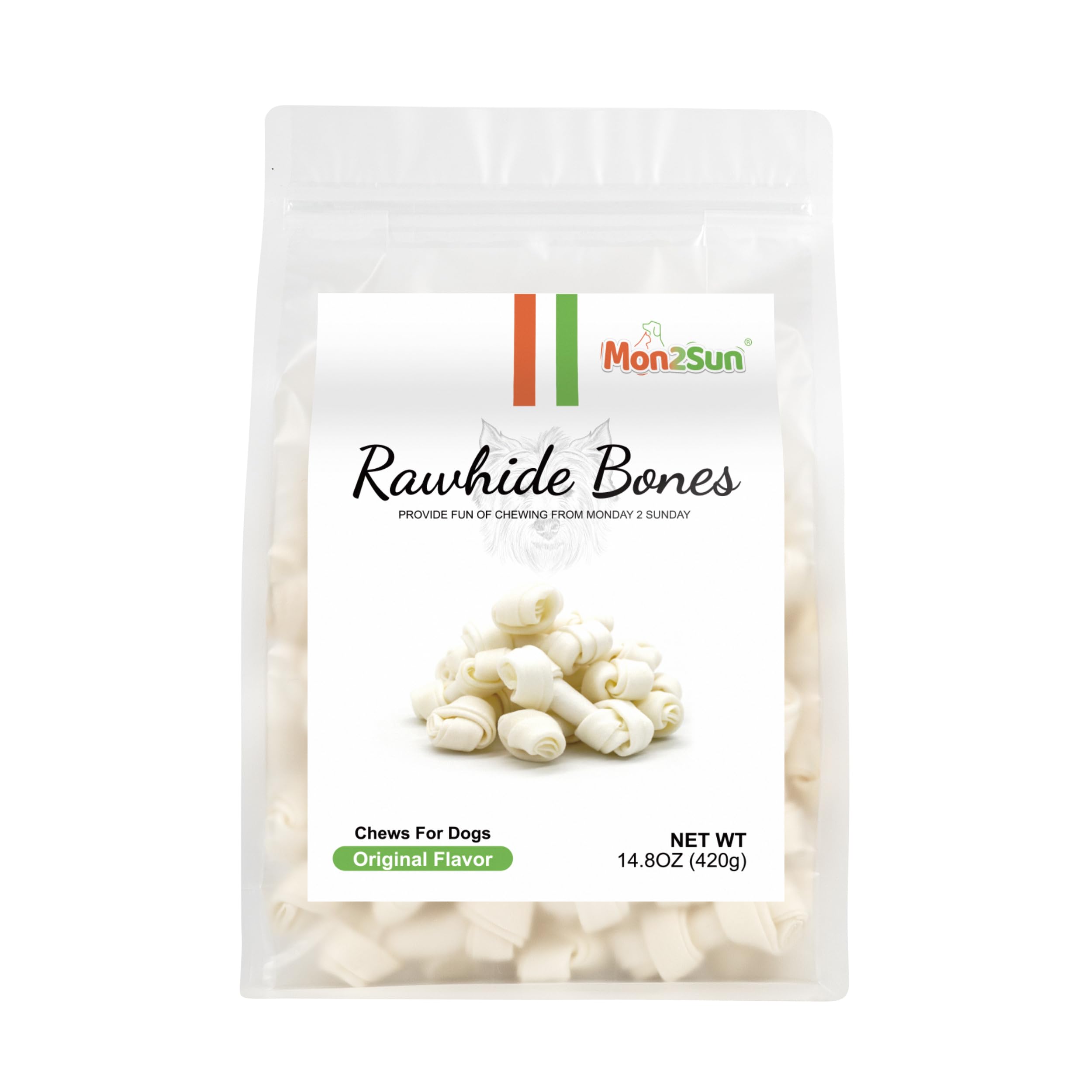 MON2SUN 60-count rawhide pack perfect for routine puppy chews.