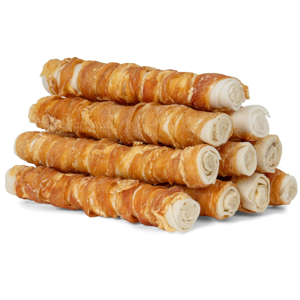 MON2SUN 9-inch chicken-wrapped rawhide roll for medium and large dogs promotes dental cleaning.