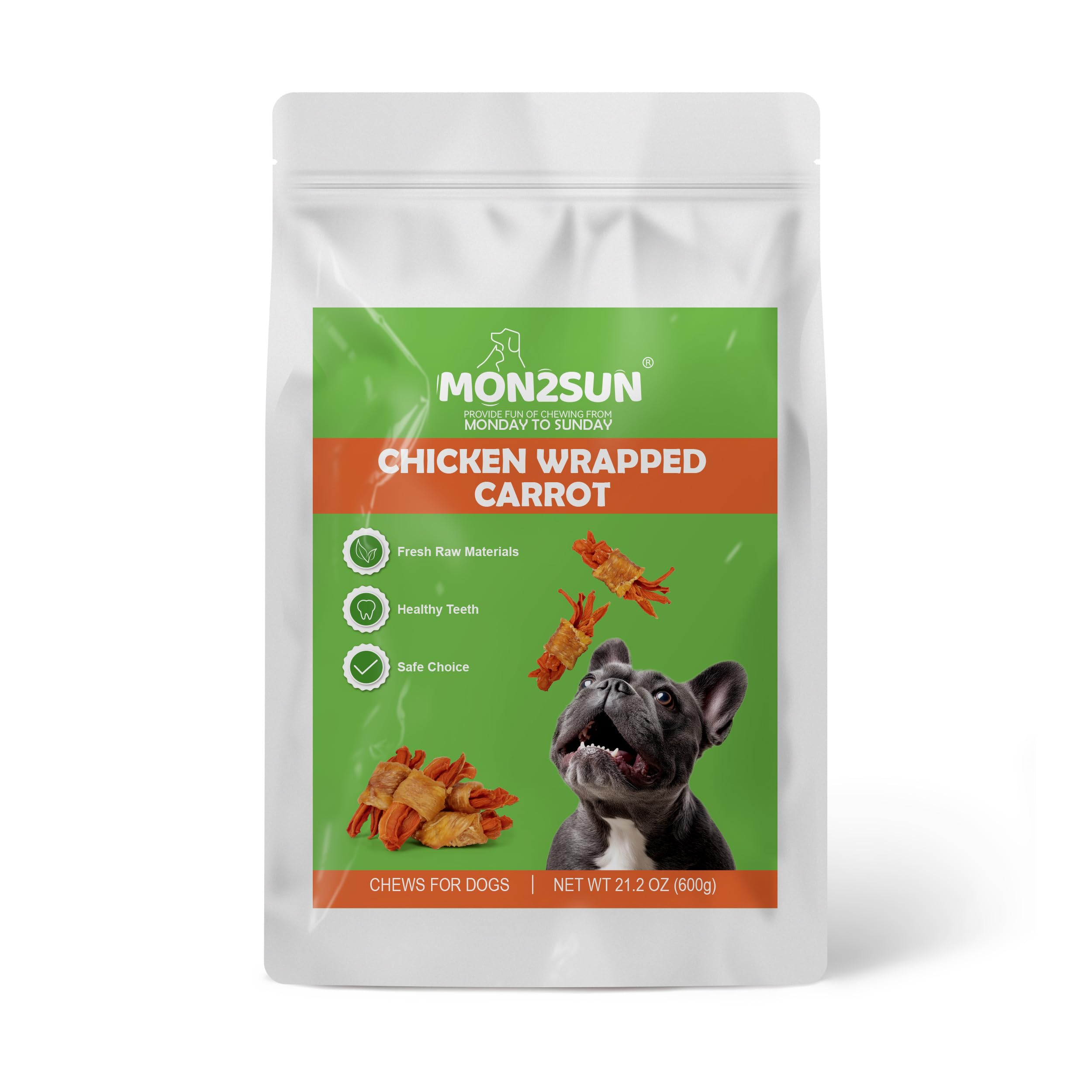 MON2SUN real carrot pieces may support eye health for dogs.