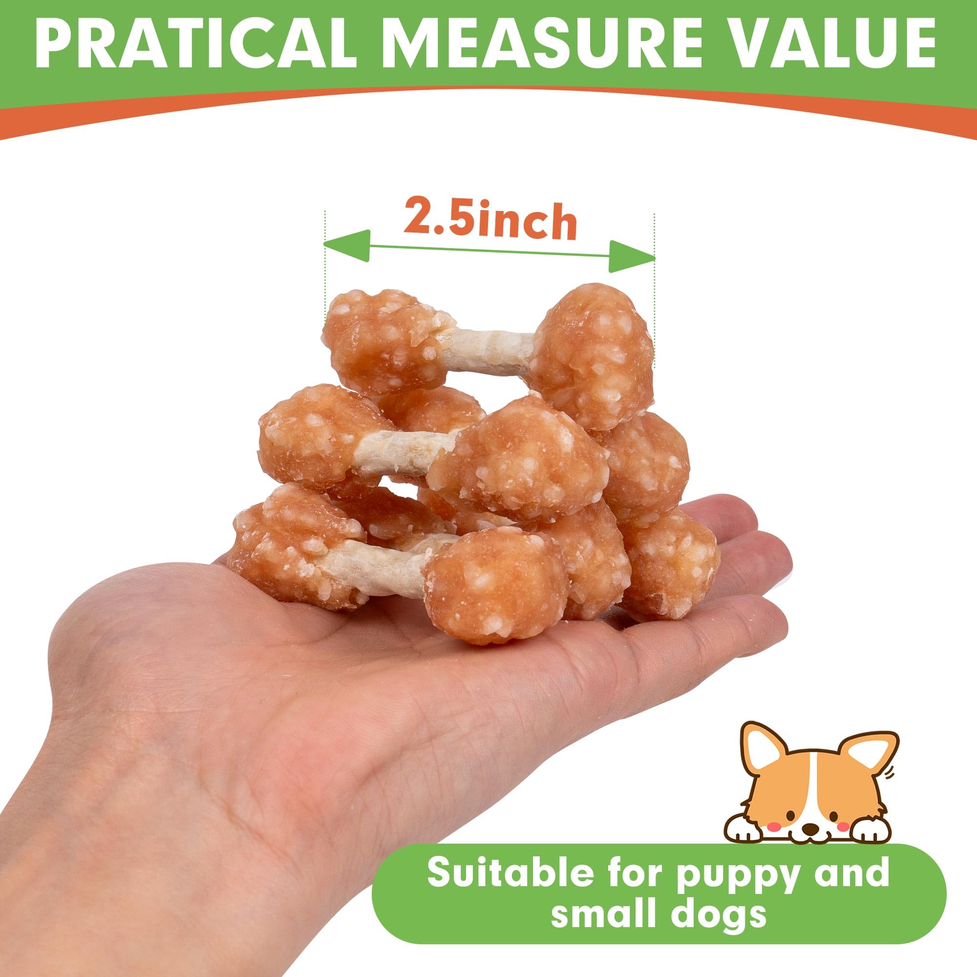 MON2SUN chicken dumbbells closeup showing crunchy bite-sized chews for toy breeds.