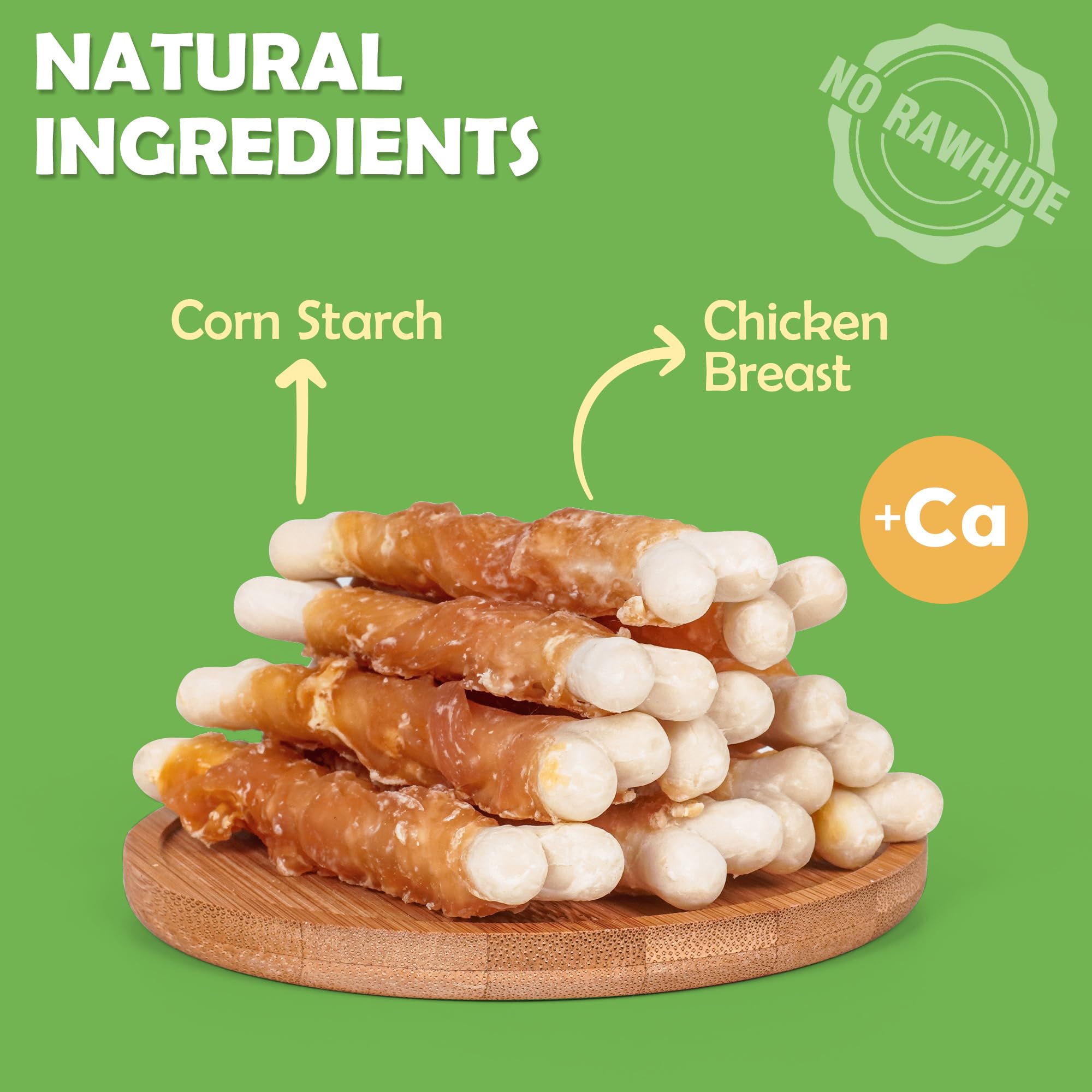 MON2SUN chicken-wrapped calcium bones close-up reveals protein-rich texture.