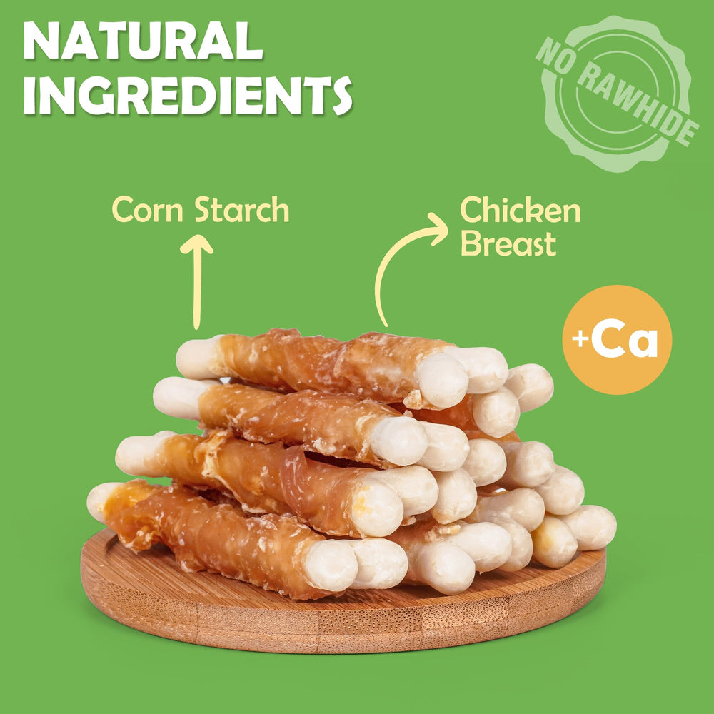 MON2SUN chicken-wrapped calcium bones close-up reveals protein-rich texture.