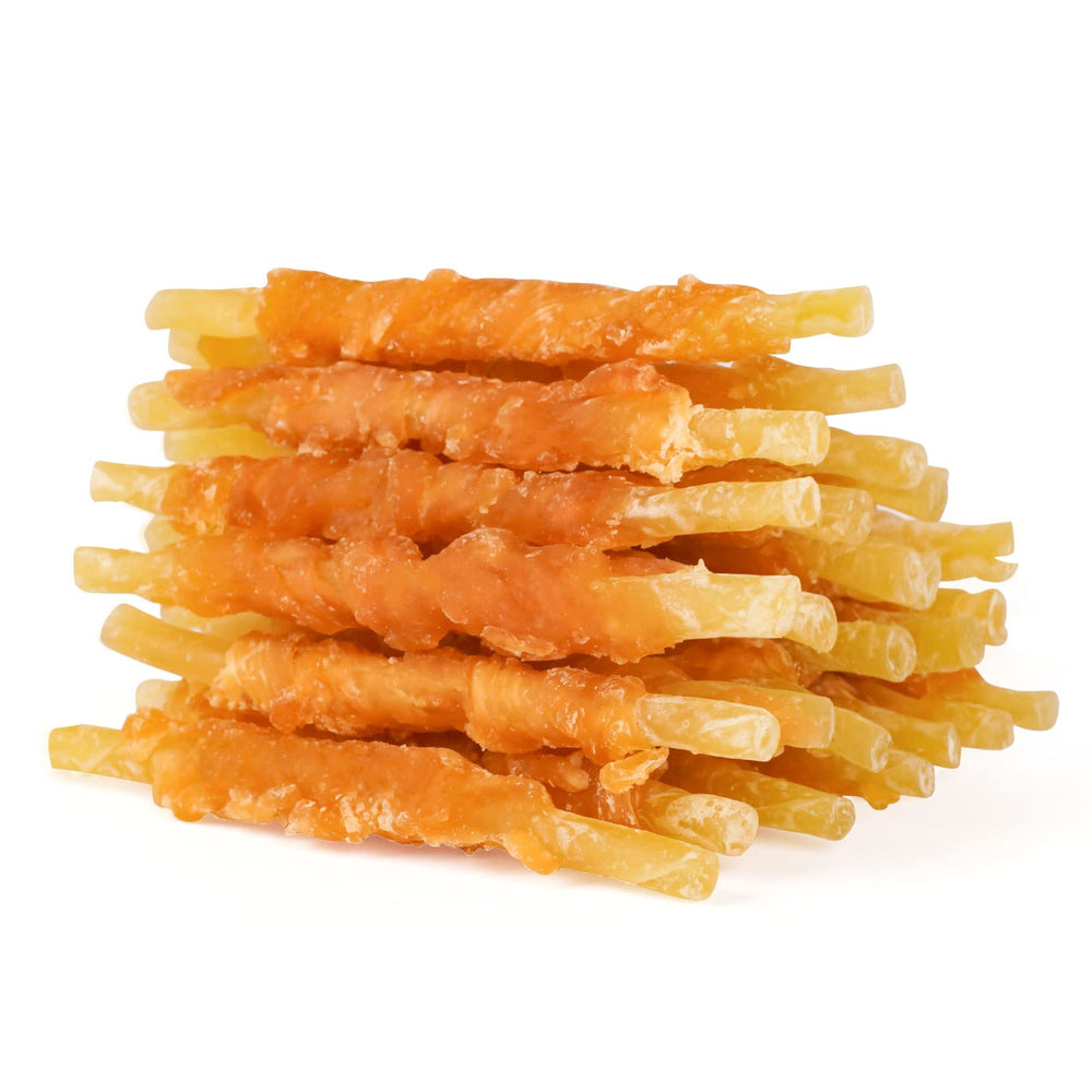 MON2SUN dog treats: 4.5–4.7 inch chicken-wrapped codfish stick, ideal for training rewards.