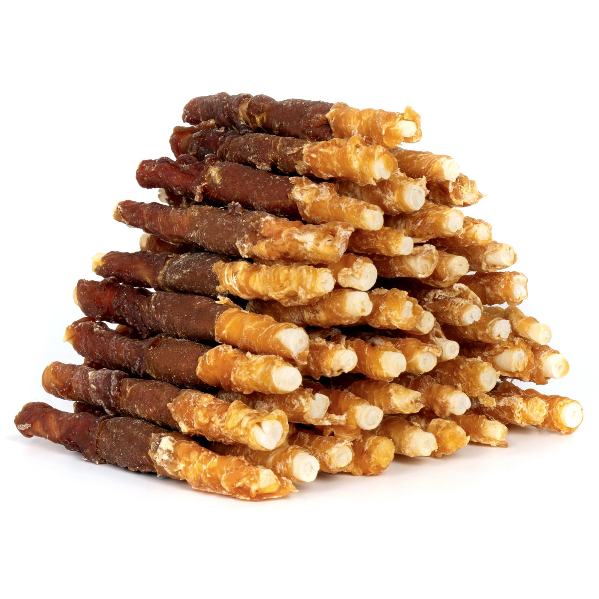 MON2SUN triple flavor dog treats 5-inch sticks unwrapped, ideal for tasty rewards.