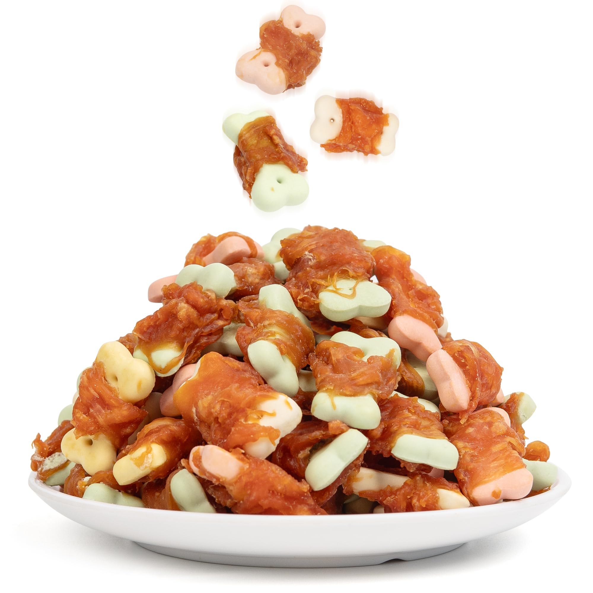 MON2SUN dog treats package front with real chicken wrapped biscuits for training rewards.