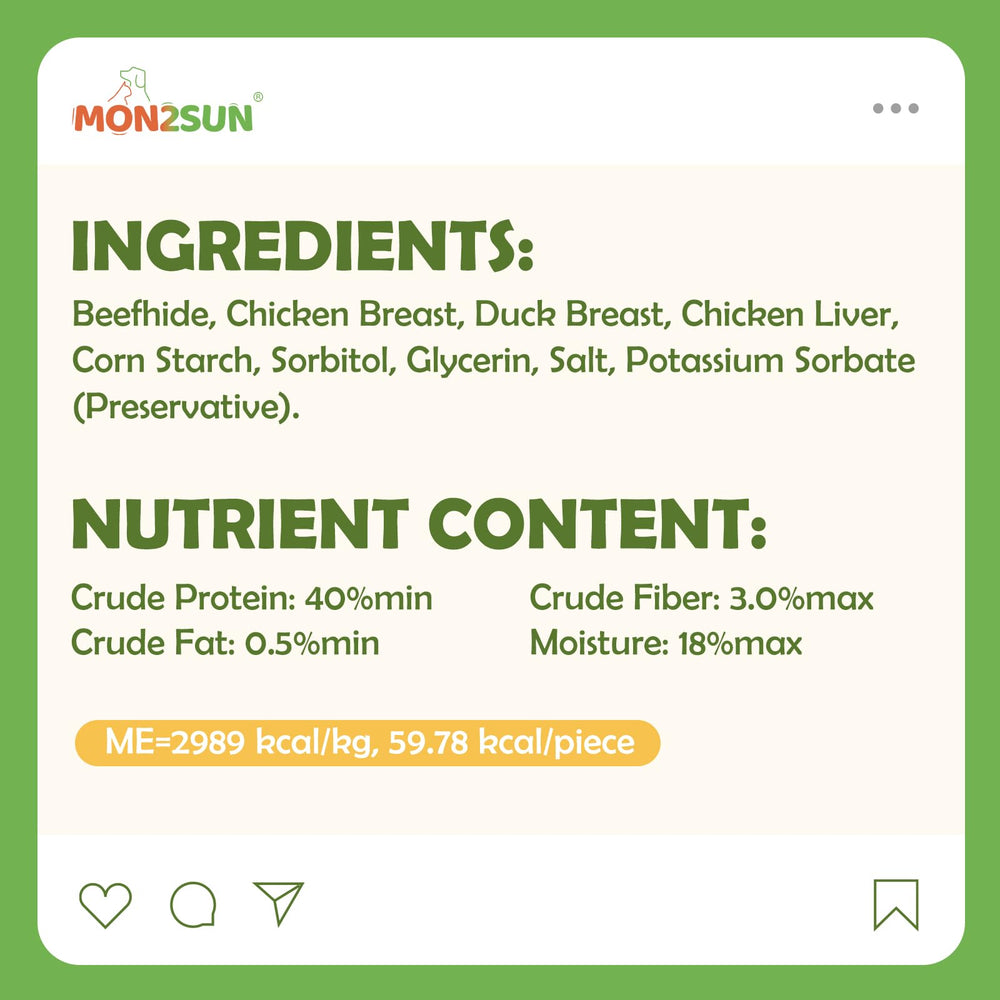 MON2SUN chicken liver duck wrap demonstrates premium protein choice in a chew.