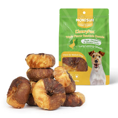 MON2SUN donuts pack with duck, chicken, liver flavor for long-lasting chew.
