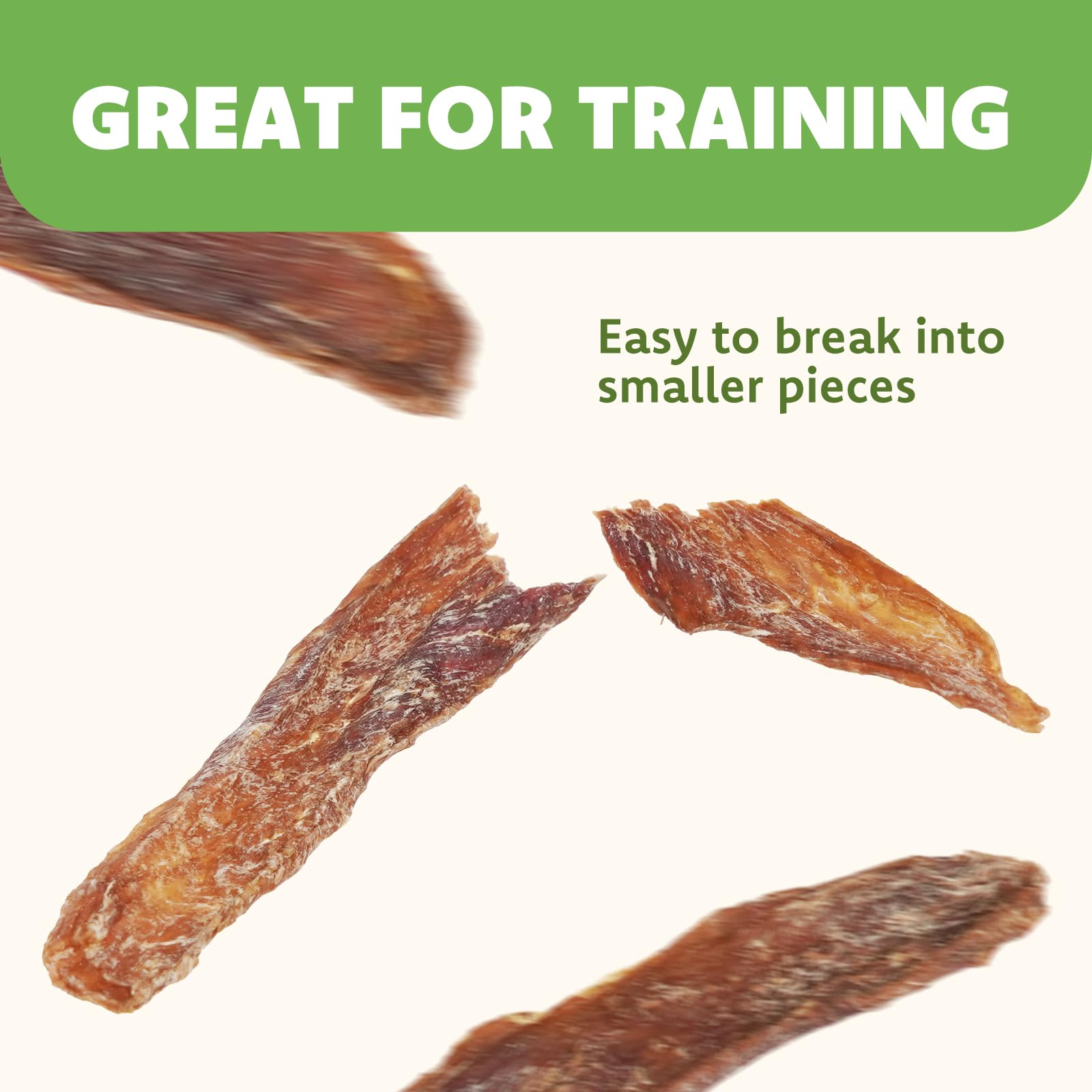 MON2SUN duck breast jerky cross-section shows lean meat texture.