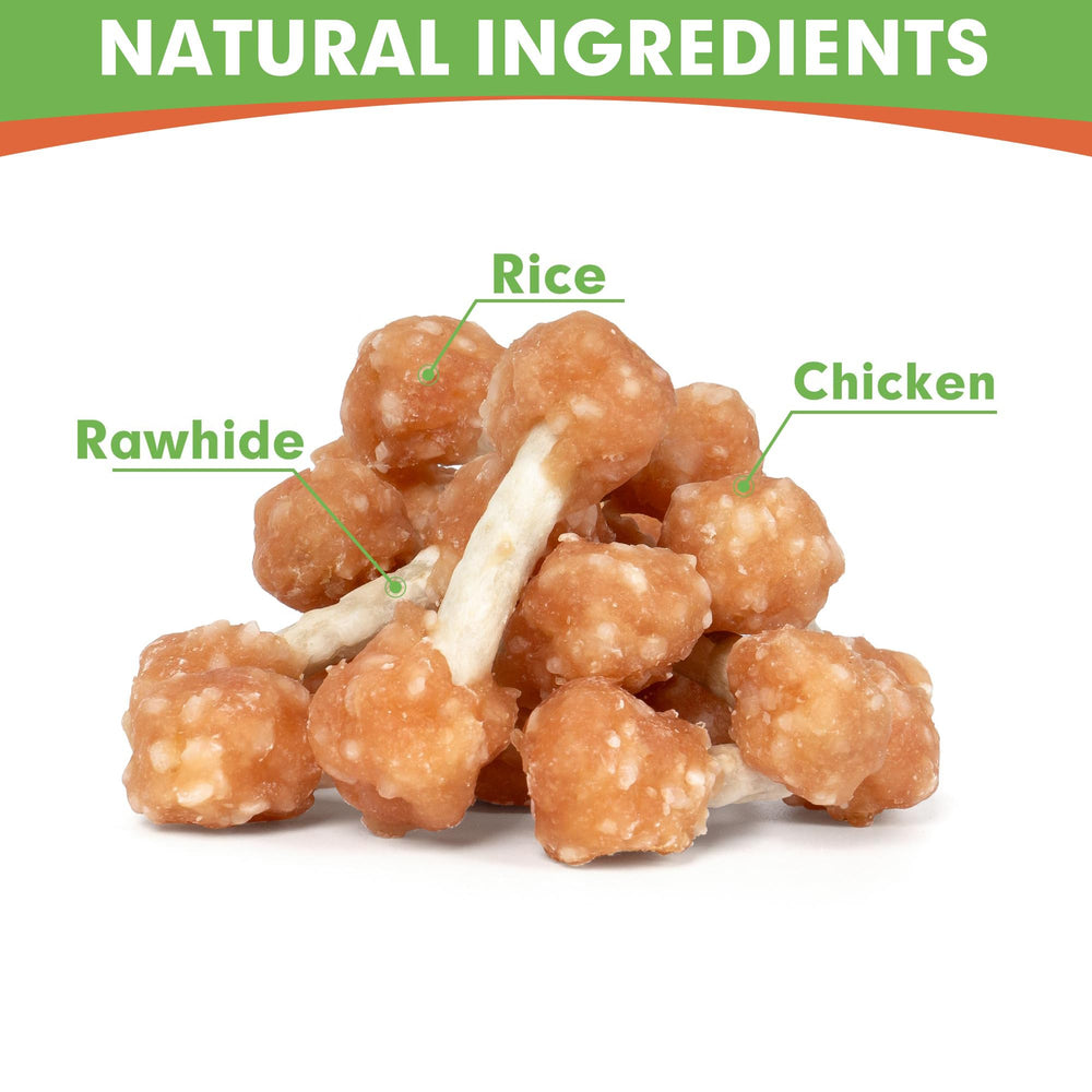 MON2SUN mini rawhide chews detail highlighting chewy center for small dogs.
