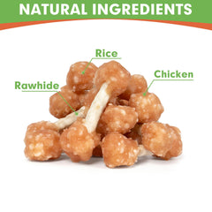 MON2SUN mini rawhide chews detail highlighting chewy center for small dogs.