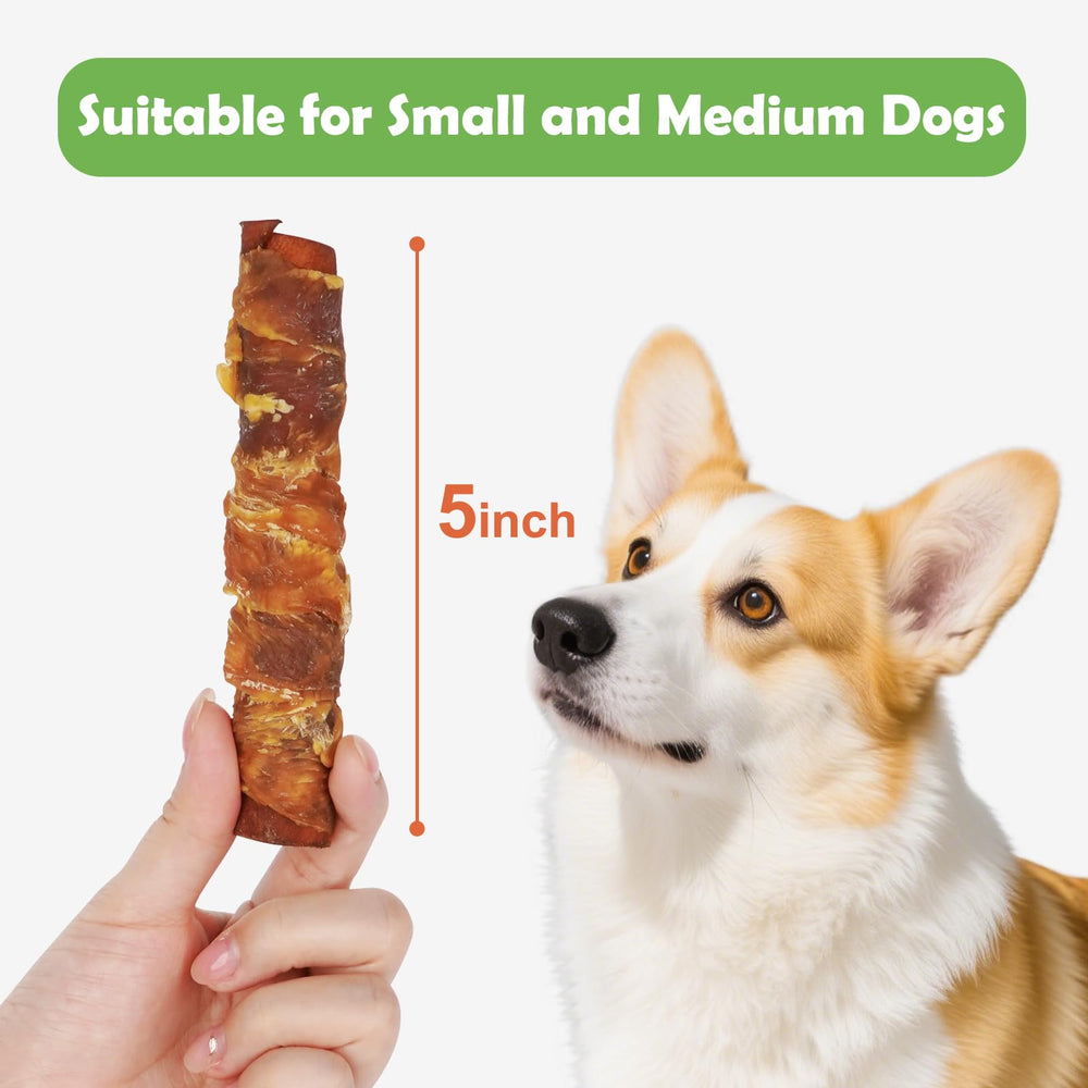 MON2SUN rawhide chew with chicken liver filling, ideal for extended chews.