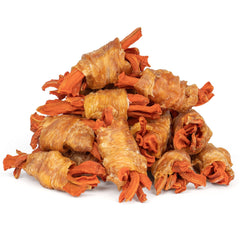 MON2SUN rawhide-free chicken-wrapped carrot snack for small dogs, ideal for training rewards.